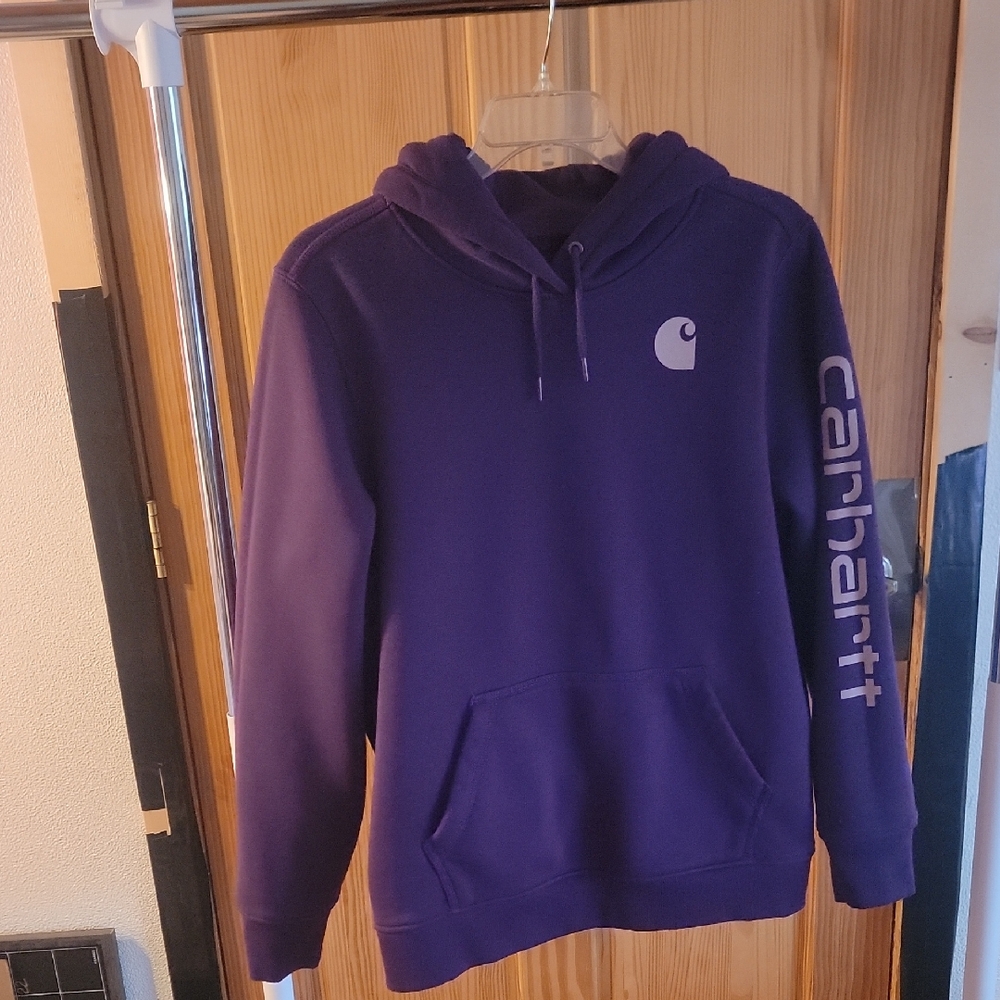Carhartt Men's Deep Purple Pullover Hoodie with Sleeve Logo